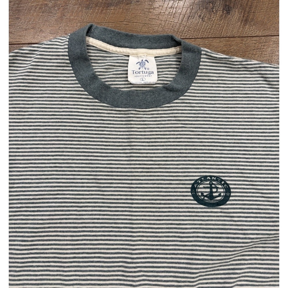Vintage 90s Atlantic Nautical Striped T-Shirt Green Medium Made In USA Fisherman